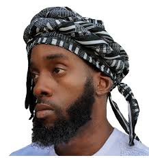Black and White Kente African Print pre-tied Turban for Men