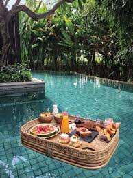 Ritz Carlton Bali Most Beautiful Floating Hotel Breakfast Idea In The Swimming Pool Travel Aesthetic Travel Dreams Picnic