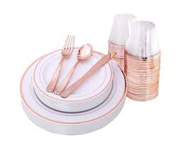 Black And Gold Plastic Plates Rose Gold Plates Plastic Silverware Rose Gold Cups Disposable Dinnerware Set Dinner Plates Dessert Pla Gold Plastic Plates Plastic Silverware Rose Gold Cutlery