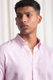 60 LEA PINK IRISH LINEN STRIPED BUSINESS SHIRT