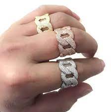 Cuban Link Ring Gold Tone Simulated Diamond Hip Hop Jewelry Cuban Link Ring Iced Out Men Diamond Ring Linking Rings Diamond Ring