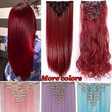 150 graden resistente vezel op hoge temperatuur. 1set 8pcs 18clips Clip In Hair Extensions Long Straight Maroon Mix Dark Red Hairpiece Wish