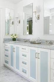 White bathroom cabinet doors and drawer fronts. David Duncan Livingston Photography Blue Quatrefoil Tiles Beautifully Complement A White Double Bath Vanity Acce Cabinet Doors White Bathroom Cabinets Vanity