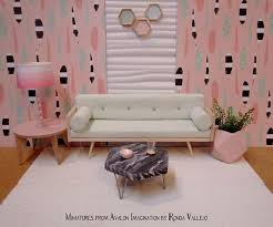 1 6 Scale Round Table In Light Rose Blush With Natural Wood Legs Mid Century Danish Modern Barbie Furniture Furniture Doll Furniture