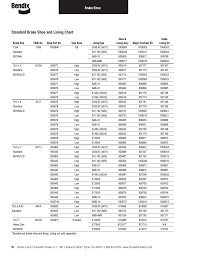 standard brake shoe and lining chart bendix commercial