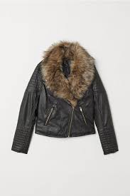 Faux Fur Collar Biker Jacket Black Ladies H M Ca Fur Leather Jacket Cropped Black Jacket Biker Jacket