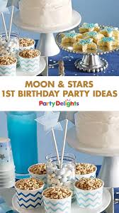 Shoot For The Stars With A Gorgeous Moon And Stars Birthday Party A Wonderful 1st Birthday Party Them 1st Birthday Party Themes Star Birthday Party Moon Party