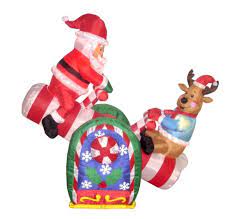 Two christmas party decorations bundle, includes 4 foot tall animated inflatable santa claus reindeer on teeter totter, and 6 foot long inflatable snowman snowmen penguin on sleigh blowup with lights Animated Outdoor Christmas Decorations Webnuggetz Com Webnuggetz Com