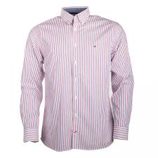 Notre modèle à rayures rouge grenat est parfait pour un style plus affirmé, et se marie parfaitement à un costume gris clair ou anthracite. Chemise Manches Longues Coton Rayures Tricolores Col Boutonne Homme