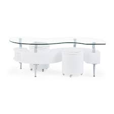 The perfect coffee table has arrived. Global Furniture White Coffee Table With Glass Top And White Cushioned Stools Overstock 20526514