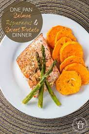One Pan Salmon Asparagus Sweet Potato Dinner Recipe Sweet Potato Dinner Recipes Salmon And Sweet Potato