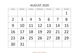 More images for july and august 2020 calendar » August 2020 Calendar Designed With Large Font Horizontal Free Calendar Template Com