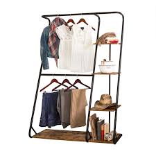 Z Frame Free Standing Closet Double Bar Garment Rack With Shelves