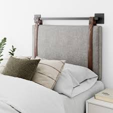 Cavill fabric upholstered ottoman bed frame fabric tv beds high bed with tv in footboard. Headboards King Gray Brown Nathan James Harlow Wall Mount Light Fabric Upholstered Headboard Adjustable Height Vintage Pu Leather Straps With Black Matte Metal Rail Home Kitchen