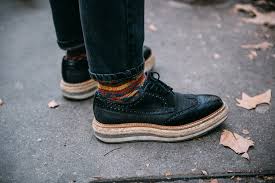 Men's brown saffiano leather prada derby shoes with lace tie closures at vamps and stacked heels. Street Style At Milan Men S Fashion Week Fall 2017 Photos Footwear News