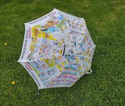 Vintage Newspaper Umbrella Sunday Morning Cartoon Comic Strip Print Wood  Handle
