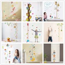 cute animals stack height measure wall stickers decal kids vinyl wallpaper mural baby girl boy room growth chart stickers