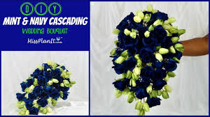 Bouquets for mint and navy wedding. Diy Mint Navy Cascading Bridal Bouquet For Under 40 Budget Weddings Diy Tutorial Youtube