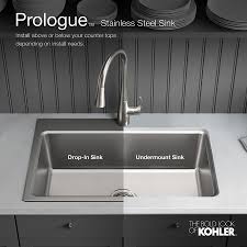 Kohler kitchen sinks drop in 33x22 drop. Kohler K 31466 1 Na Stainless Steel Prologue 33 X 22 Undermount Or Drop In Stainless Steel Kitchen Sink Faucetdirect Com