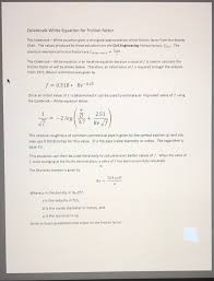 Solved Colebrook White Equation For Friction Factor The C
