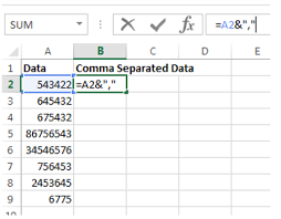 Say, you have a simple sum formula in d5 adding numbers from b2:b10. Convert Data Column To Comma Separate List In Excel