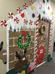 Gingerbread House Door For Work For School Made From Paper And Candy Office Christmas Decorations Christmas Classroom Christmas Door Decorating Contest