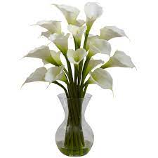 Nearly Natural Galla Calla Lily With Vase Arrangement In Cream 1299 Cr The Home Depot Lily Vases Vase Arrangements Calla Lily