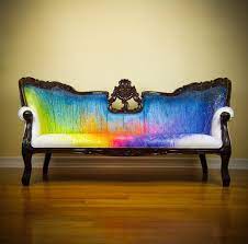 And compared to regular paint, it dries quickly, and you won't be dealing with any telltale brushstroke marks. Splash Dyed Sofa Painted Victorian Couch One Of A Kind Avant Garde Street Art Graffiti Artistic Rainbow Upholstere Victorian Couch Funky Furniture Painting