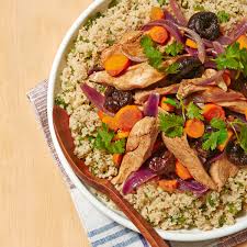 Delicious, easy sheet pan moroccan chicken and veggies made with sweet potato, carrots, cauliflower and wonderful spices like cumin, turmeric and cinnamon. Couscous Recipes For Every Topping Rachael Ray In Season