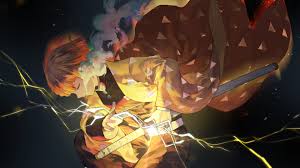 Do you want demon slayer wallpapers? Demon Slayer Zenitsu Agatsuma With Sword With Black Background 4k Hd Anime Wallpaper A Wallpaper Wallpapers Printed
