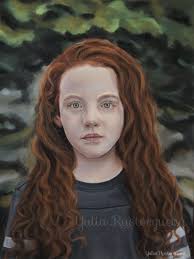 Portrait of red-haired girl pastel painting