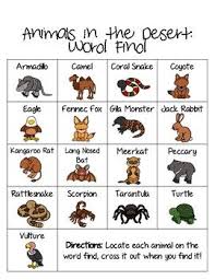 Desert Animal Word Find Ell Desert Animals Word Find Words