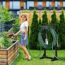 Garden Hose Holder with 4 Spikes & 2 Tool Hooks, Freestanding ...