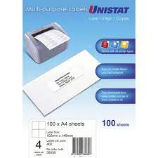 Page with each label being 99 1 mm wide and 33 9 mm high there is a 2 mm gap between the label rows and 0 mm gap between the label columns to shop for 99 1mm x 33 9mm labels 16 labels per sheet these blank labels on a4 size sheets can be customised using your laser and or inkjet printer. Unistat Printable Labels 100 Sheets 24 Per Page Officeworks