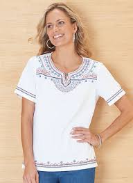 Alfred Dunner Embroidered Yoke Top