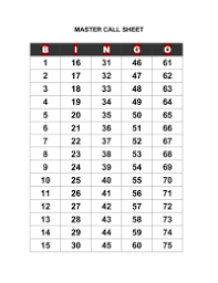 Bingo Numbers 1 75 Caller Bingo Call Sheet For Overhead Projector Portrait Bingo Calls Bingo Printable Bingo Sheets