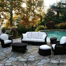 Where can i buy black wicker patio furniture? Furnitures Black Wicker Patio Furniture White Cushions With Round Wicker Table Above Stone Floor Beside A Wicker Patio Furniture Conversation Set Patio Patio
