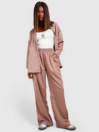Boohoo Pinstripe Straight Leg Trousers - Blush | Very Ireland