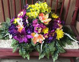 Grave Decoration Headstone Saddle Cemetery Flower For Etsy Cemetery Flowers Grave Decorations Flower Arrangements