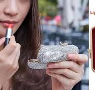 Lippenstift Box mit Spiegel,Diamant verkrusteter Kristall Tragbarer  Lippenstiftetui Halter,Lippenstifthalter Kosmetische Speicher ...
