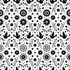 This design is created as a repeatable seamless pattern. Mexican Flowers Leaves And Birds Traditional Seamless Pattern For Fiesta Party Floral Folk Art Design From Mexico Mexican Folklore Ornament Black And White Background Royalty Free Cliparts Vectors And Stock Illustration Image