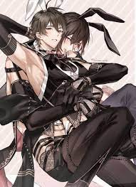 arm up, red eyes, striped, yakumo (nu carnival), male focus - Anime R34