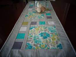 Quilted Table Runner Spring And Summer Table Decor Floral Table Runner Gray Aqua Green Green Turquoise Quiltsy Handmade In 2021 Floral Table Runner Summer Table Decorations Quilted Table Runner