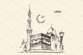 Holy Kaaba In Mecca Saudi Arabia Hand Drawn Vector Illustrations Mecca Hand Drawn Vector