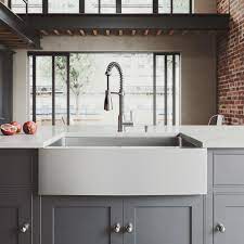 Vigo Bedford Stainless Steel 33 In Single Bowl Farmhouse Apron Front Kitchen Sink With Brant Faucet And Accessories Vg15203 The Home Depot Apron Front Kitchen Sink Stone Farmhouse Kitchen Sinks Single Basin