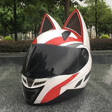 Aci Kask Ile Kedi Kulak Nitrinos Motosiklet Kask Tam Yuz Kask Pembe Sari Gearbest Turkiye