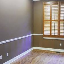 Should the chair rail be removed in this living/dining room combo or kept and pointed two tones of gray? Subtle Mocha Stripes Below Chair Rail Amazing Custom Painted Office Morton Painting Contractor And Cabinet Painting Services