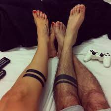 Would Love A Band Couple Tattoo Like This But Maybe On The Arm Instead Leg Band Tattoos Band Tattoo Leg Tattoos