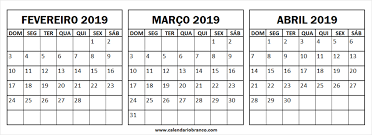 Fevereiro Marco Abril 2019 Calendario 2019 Calendar February Periodic Table