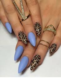 light blue leo print nails